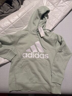 adidas Light Sage Green Pullover Hoodie with White Logo